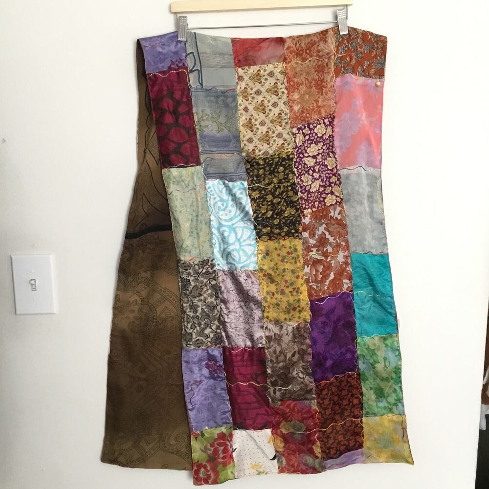 Giardino D'Oriente Lg Rectangle Patch Multicolor 100% Silk Scarf Made in Italy